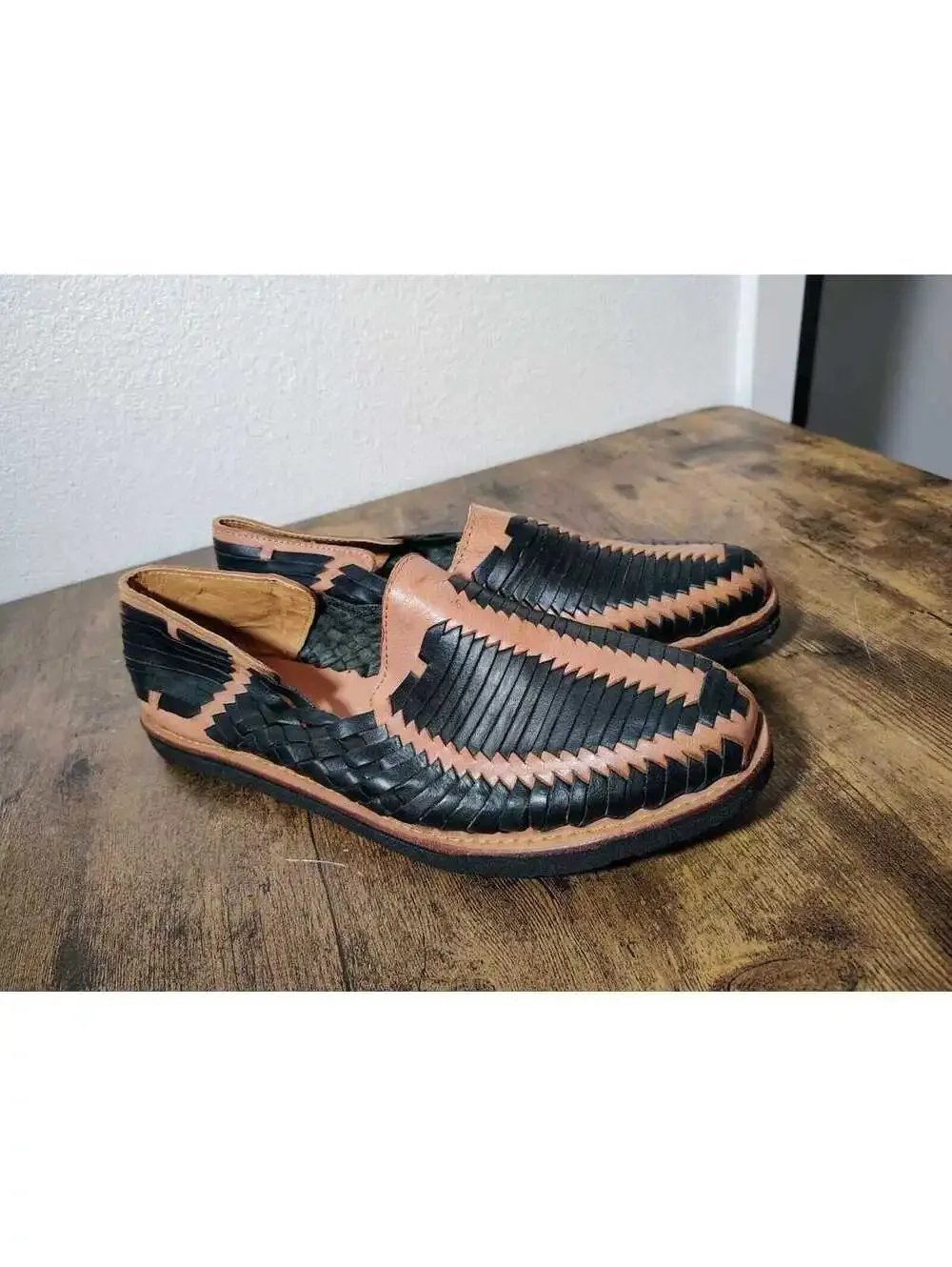 Mexican Men Huaraches Brown Black Flavio Orte Mexico Sz 14 (12 in) Boho Slip on